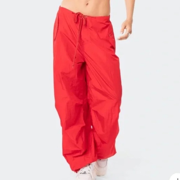 Edikted red parachute pants Size XS/Small - Picture 1 of 5